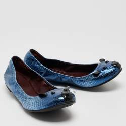 Pre Owned Marc by Marc Jacobs Metallic Blue Embossed Python Mouse Scrunch Ballet Flats Size 38