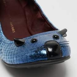 Pre Owned Marc by Marc Jacobs Metallic Blue Embossed Python Mouse Scrunch Ballet Flats Size 38