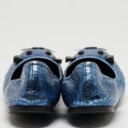 Pre Owned Marc by Marc Jacobs Metallic Blue Embossed Python Mouse Scrunch Ballet Flats Size 38
