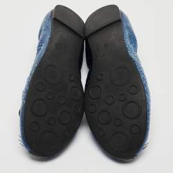 Pre Owned Marc by Marc Jacobs Metallic Blue Embossed Python Mouse Scrunch Ballet Flats Size 38