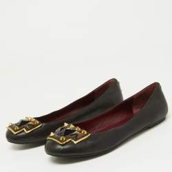 Pre Owned Marc by Marc Jacobs Black Leather Spike Ballet Flats Size 37