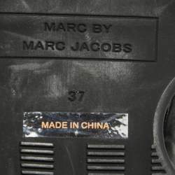 Pre Owned Marc by Marc Jacobs Beige/Brown Leopard Print Calf Hair and Patent Ninja Wave Platform Sandals Size 37