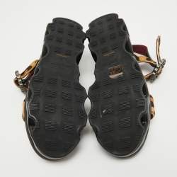 Pre Owned Marc by Marc Jacobs Beige/Brown Leopard Print Calf Hair and Patent Ninja Wave Platform Sandals Size 37