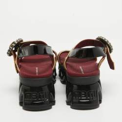 Pre Owned Marc by Marc Jacobs Beige/Brown Leopard Print Calf Hair and Patent Ninja Wave Platform Sandals Size 37