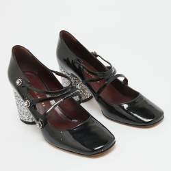 Pre Owned Marc by Marc Jacobs Black Patent And Glitter Block Heel Pumps Size 37