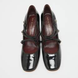 Pre Owned Marc by Marc Jacobs Black Patent And Glitter Block Heel Pumps Size 37
