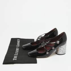 Pre Owned Marc by Marc Jacobs Black Patent And Glitter Block Heel Pumps Size 37
