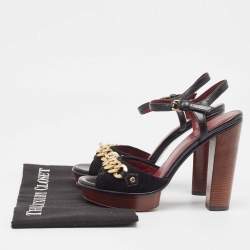Pre Owned Marc by Marc Jacobs Black Suede and Leather Chain Detail Platform Sandals Size 36