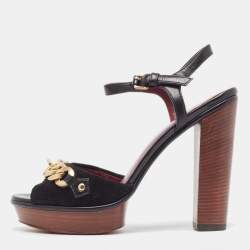 Pre Owned Marc by Marc Jacobs Black Suede and Leather Chain Detail Platform Sandals Size 36