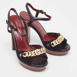 Pre Owned Marc by Marc Jacobs Black Suede and Leather Chain Detail Platform Sandals Size 36