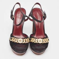 Pre Owned Marc by Marc Jacobs Black Suede and Leather Chain Detail Platform Sandals Size 36
