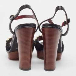 Pre Owned Marc by Marc Jacobs Black Suede and Leather Chain Detail Platform Sandals Size 36