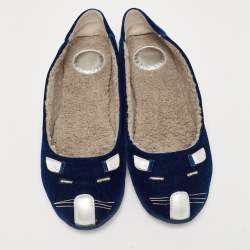 Pre Owned Marc by Marc Jacobs Blue Velvet Ballet Flats Size 39.5