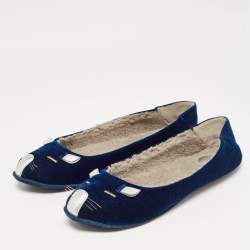 Pre Owned Marc by Marc Jacobs Blue Velvet Ballet Flats Size 39.5