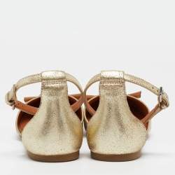 Pre Owned Marc by Marc Jacobs Gold Leather Mouse Ankle Strap Flats Size 39.5
