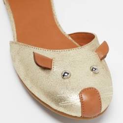 Pre Owned Marc by Marc Jacobs Gold Leather Mouse Ankle Strap Flats Size 39.5