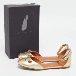 Pre Owned Marc by Marc Jacobs Gold Leather Mouse Ankle Strap Flats Size 39.5