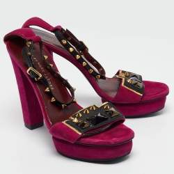 Marc by Marc Jacobs Magenta Suede and Leather Studded Ankle Strap Sandals Size 38