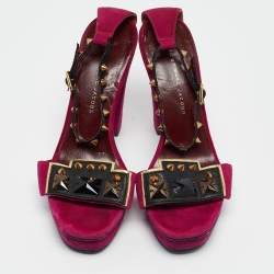 Marc by Marc Jacobs Magenta Suede and Leather Studded Ankle Strap Sandals Size 38