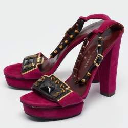 Marc by Marc Jacobs Magenta Suede and Leather Studded Ankle Strap Sandals Size 38