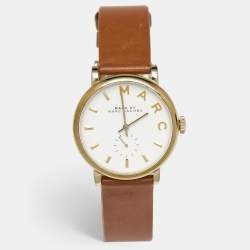 Marc By Marc Jacobs White Gold Plated Stainless Steel Leather Baker MBM1316 Women's Wristwatch 36.50 mm