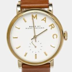 Marc By Marc Jacobs White Gold Plated Stainless Steel Leather Baker MBM1316 Women's Wristwatch 36.50 mm