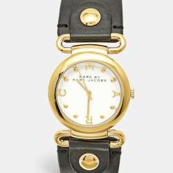 Pre Owned Marc By Marc Jacobs Molly MBM1304 White Dial Gold Tone Stainless Steel Leather Women's Wristwatch 36 mm
