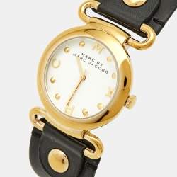 Pre Owned Marc By Marc Jacobs Molly MBM1304 White Dial Gold Tone Stainless Steel Leather Women's Wristwatch 36 mm