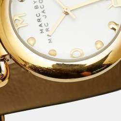 Pre Owned Marc By Marc Jacobs Molly MBM1304 White Dial Gold Tone Stainless Steel Leather Women's Wristwatch 36 mm