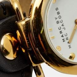 Pre Owned Marc By Marc Jacobs Molly MBM1304 White Dial Gold Tone Stainless Steel Leather Women's Wristwatch 36 mm