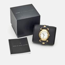 Pre Owned Marc By Marc Jacobs Molly MBM1304 White Dial Gold Tone Stainless Steel Leather Women's Wristwatch 36 mm