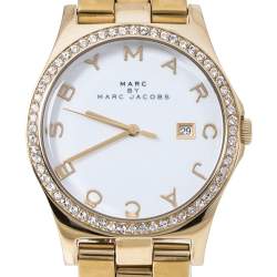 Pre Owned Marc by Marc Jacobs White Gold PVD Coated Stainless Steel MBM3315 Henry Women's Wristwatch 40 MM