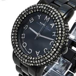 مملوكة مسبقًا Marc By Marc Jacobs Black PVD Coated Stainless Steel Crystal Pave MBM3193 Women's Wristwatch 36 mm