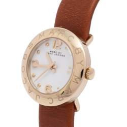 Pre Owned Marc by Marc Jacobs White Gold Plated Stainless Steel Leather Mini Amy MBM8575 Women's Wristwatch 26 mm