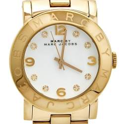 Pre Owned Marc by Marc Jacobs White Yellow Gold Plated Stainless Steel Amy MBM3056 Women's Wristwatch 36 mm