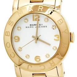 Pre Owned Marc by Marc Jacobs White Yellow Gold Plated Stainless Steel Amy MBM3056 Women's Wristwatch 36 mm