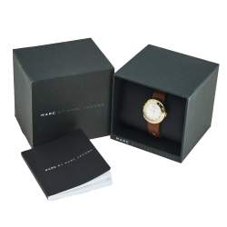 Marc by Marc Jacobs White Yellow Gold Plated Stainless Steel Leather Mini Amy MBM8575 Women's Wristwatch 26 mm