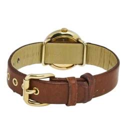 Marc by Marc Jacobs White Yellow Gold Plated Stainless Steel Leather Mini Amy MBM8575 Women's Wristwatch 26 mm
