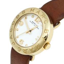 Marc by Marc Jacobs White Yellow Gold Plated Stainless Steel Leather Mini Amy MBM8575 Women's Wristwatch 26 mm