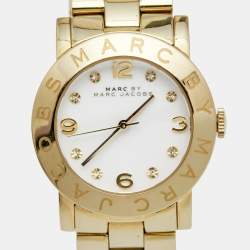 Marc by Marc Jacobs White Yellow Gold Plated Stainless Steel Amy MBM3056 Women's Wristwatch 36 mm