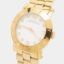 Pre Owned Marc by Marc Jacobs White Yellow Gold Plated Stainless Steel Amy MBM3056 Women's Wristwatch 36 mm