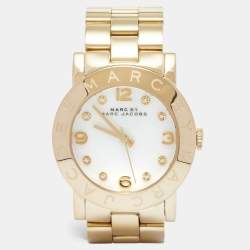 Marc by Marc Jacobs White Yellow Gold Plated Stainless Steel Amy MBM3056 Women's Wristwatch 36 mm