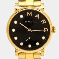 Pre Owned Marc By Marc Jacobs Black Yellow Gold Plated Stainless Steel Baker Dexter MBM3421 Women's Wristwatch 36.50 mm