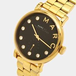 Pre Owned Marc By Marc Jacobs Black Yellow Gold Plated Stainless Steel Baker Dexter MBM3421 Women's Wristwatch 36.50 mm