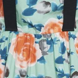 Marc Jacobs Green Floral Print Cotton Suspender Detail Short Dress M