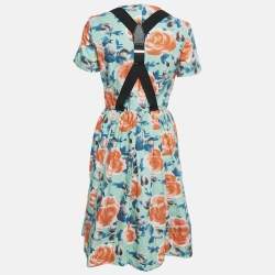 Marc Jacobs Green Floral Print Cotton Suspender Detail Short Dress M