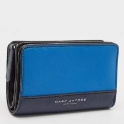 Marc Jacobs Blue/Black Leather Colorblock Compact Wallet