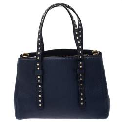 Pre Owned Marc Jacobs Midnight Blue Leather Mini T Studded Tote