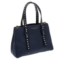 Pre Owned Marc Jacobs Midnight Blue Leather Mini T Studded Tote