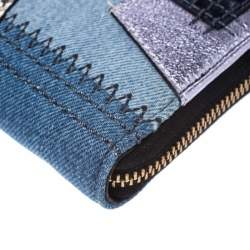 Marc Jacobs Blue Denim Patchwork Wristlet Zip Around Wallet